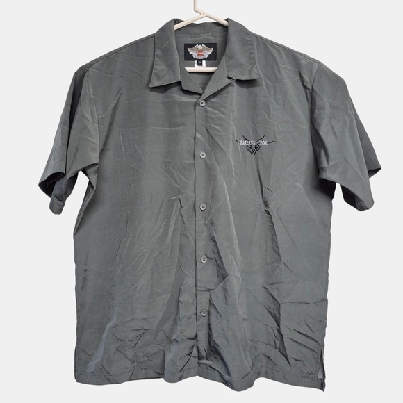 Vintage Harley Davidson Mens XL Casual Button-Up Short Sleeve Shirt Dagger Gray - Picture 2 of 9